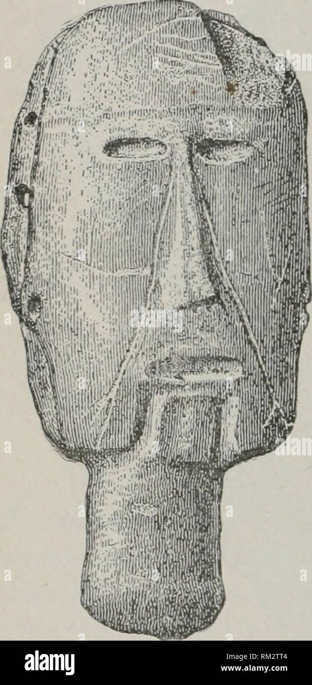 . Relazione annuale del consiglio di amministrazione di Regents dello Smithsonian Institution. Smithsonian Institution; Smithsonian Institution. Archivi; scoperte nel campo della scienza. 488 RELAZIONE DEL MUSEO NAZIONALE, 1896. Sul Etowah Kiver, iier^r Cartersville, Georgia. Origiually scolpito come una testa o busto, le cuciture in marmo hanno aperto aud faccia parte ha scisso, fornung un quasi maschera. La rappresentazione del volto umano, che appare del tutto naturale nella sua i)ioportion e caratteristiche; comunque, con leggera somiglianza con la fisionomia del iSTorth American Indian. Questo non ha alcun significato e non è un mosto di malto Foto Stock