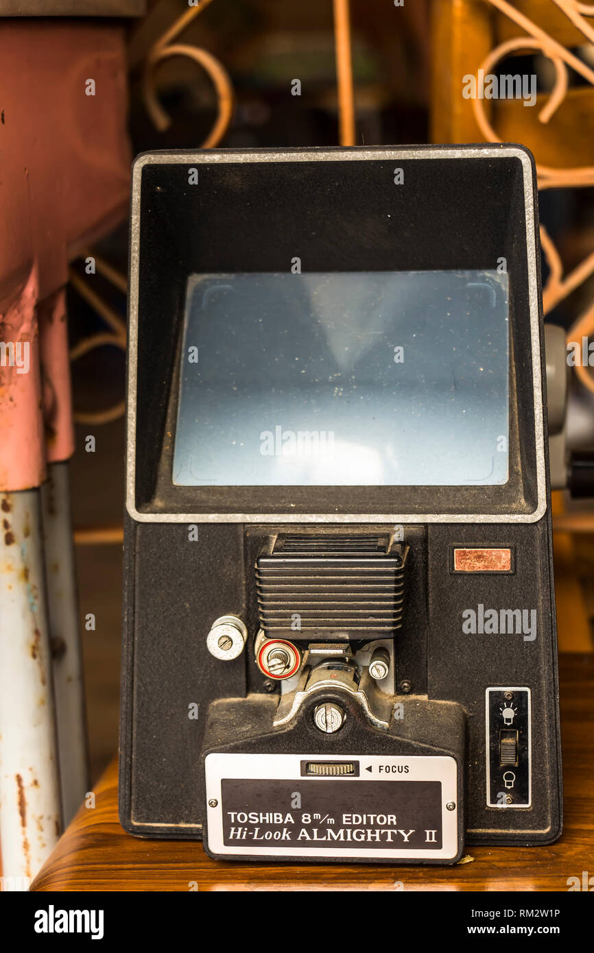 Hengchun, Taiwan - Feb 2019: Vintage editor film visualizzato in un negozio a Hengchun Old Town Foto Stock