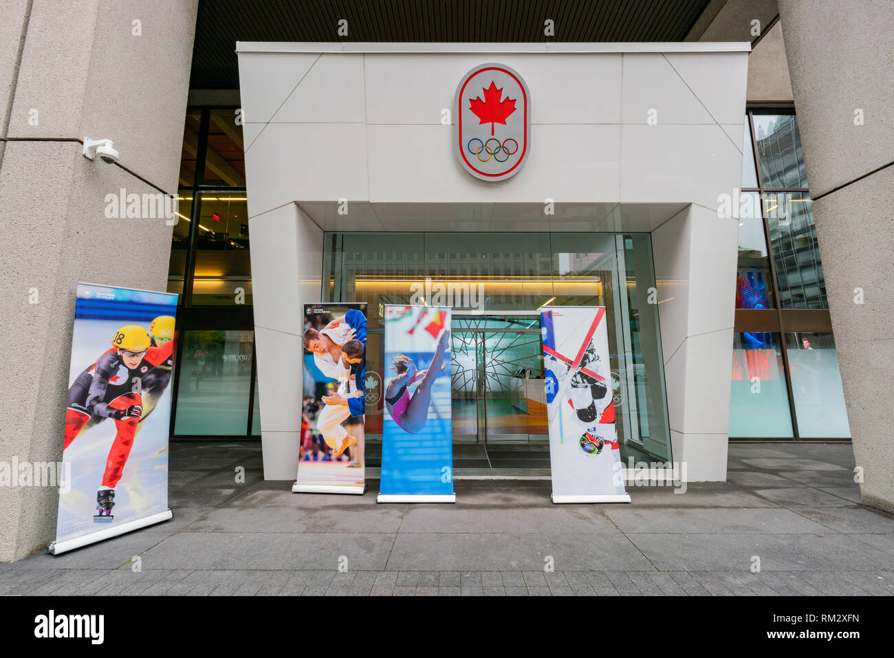 Montreal, Ott 3: Ingresso della Canadian Olympic House il Ott 3, 2018 a Montreal, Quebec, Canada Foto Stock