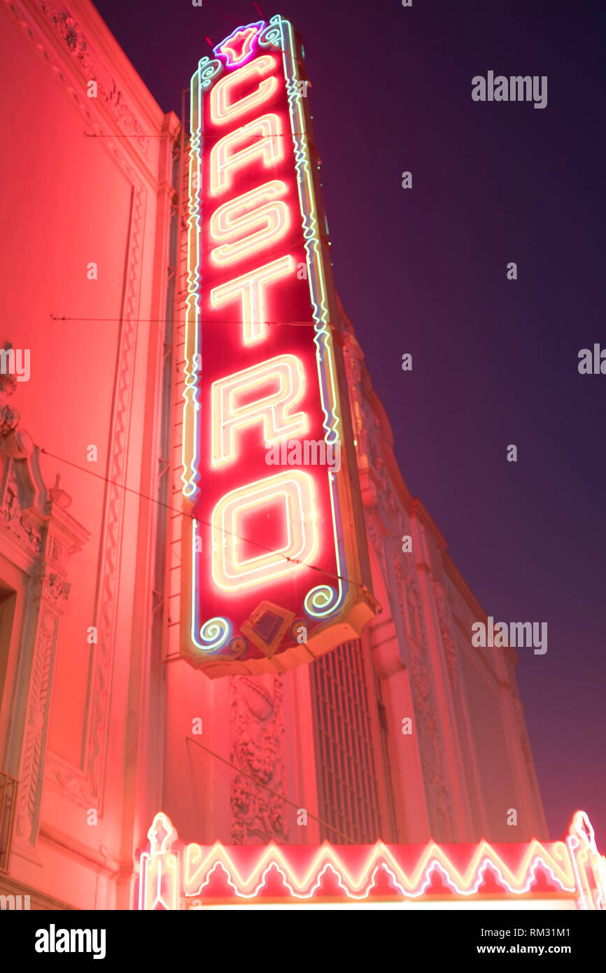 Il quartiere Castro Theatre sign in San Francisco California Foto Stock