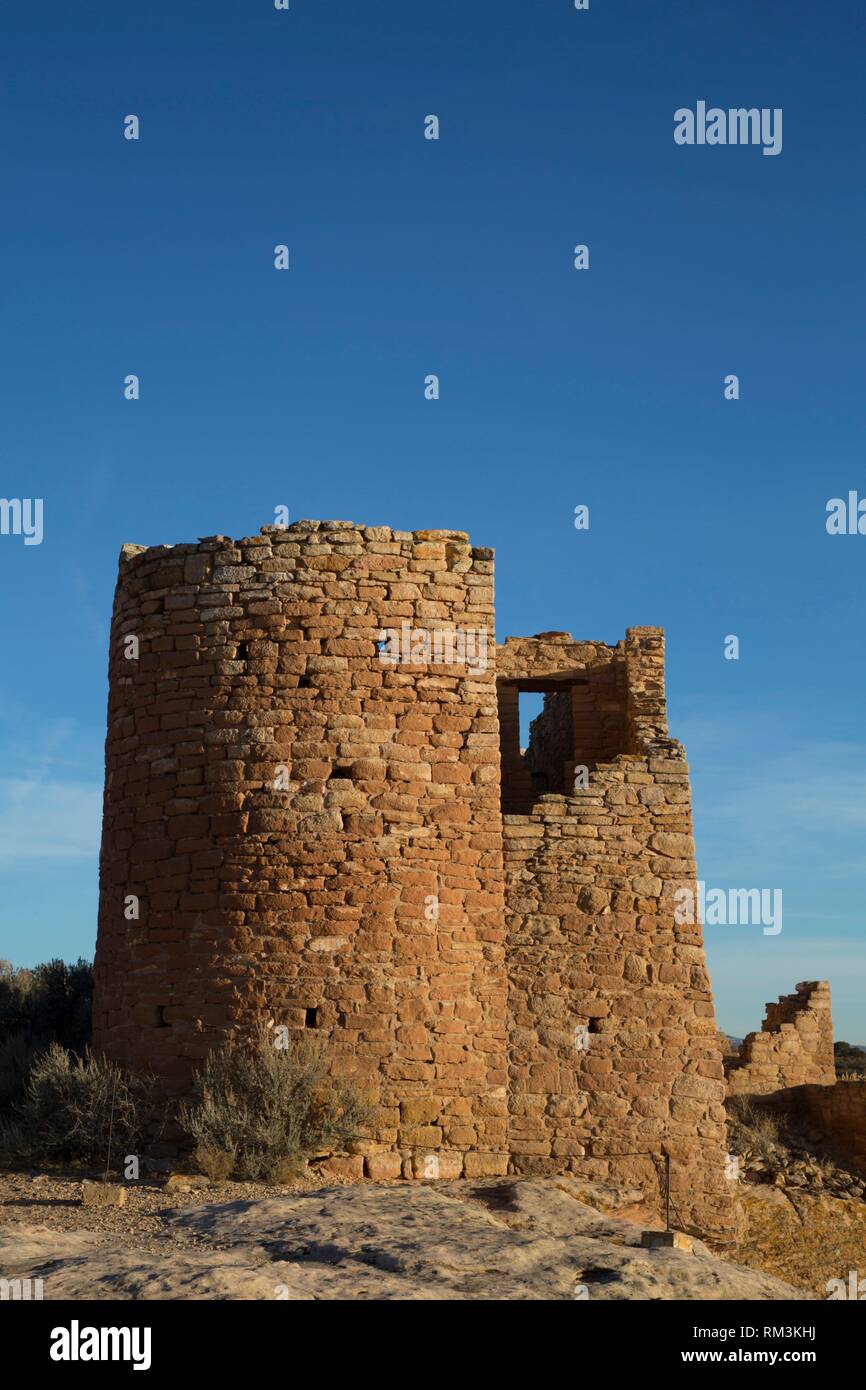 Hovenweep Castello, nel tardo pomeriggio, ancestrale Pueblo, Hovenweep National Monument, Utah, Stati Uniti d'America Foto Stock
