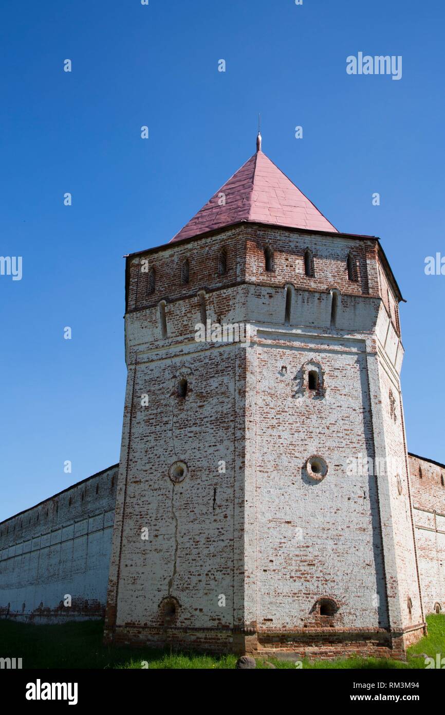 Torre e mura, Boris e Gleb Monastero, Borisoglebsky, Golden Ring, Krasnojarsk, Russia Foto Stock