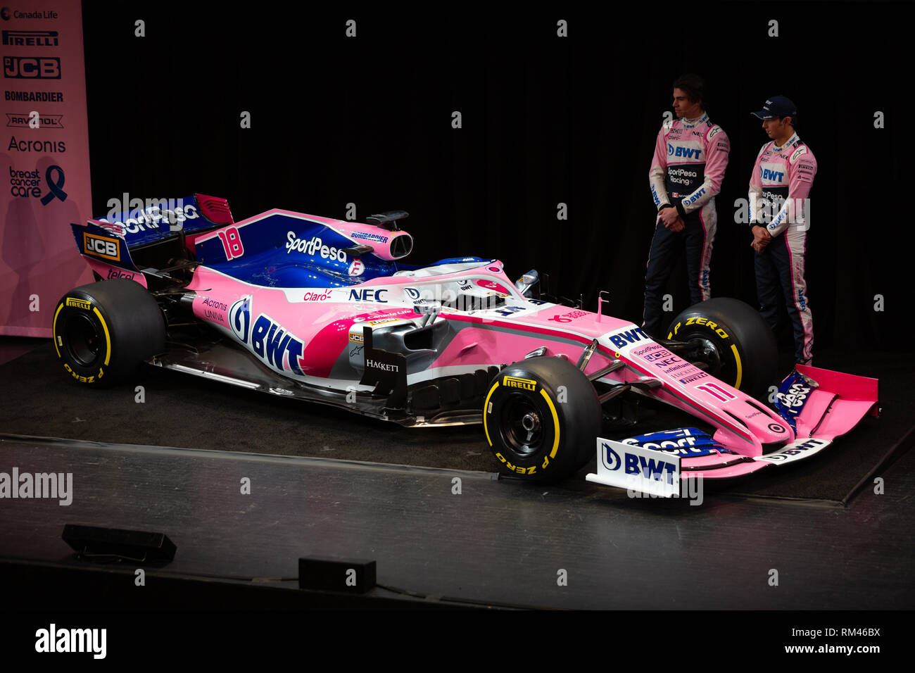 Toronto, Canada 13 Feb, 2019. SportPesa punto Racing Team di F1 lanciare loro 2019 car e la livrea del John Bassett Theatre a Toronto in Canada. Credito: Gary Hebding Jr/Alamy Live News Foto Stock