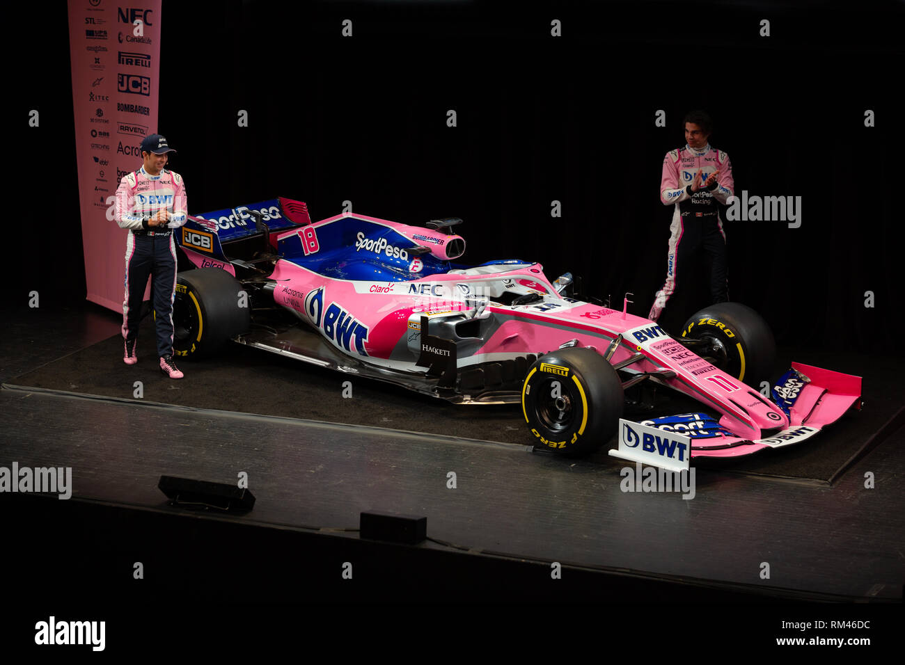 Toronto, Canada 13 Feb, 2019. SportPesa punto Racing Team di F1 lanciare loro 2019 car e la livrea del John Bassett Theatre a Toronto in Canada. Credito: Gary Hebding Jr/Alamy Live News Foto Stock