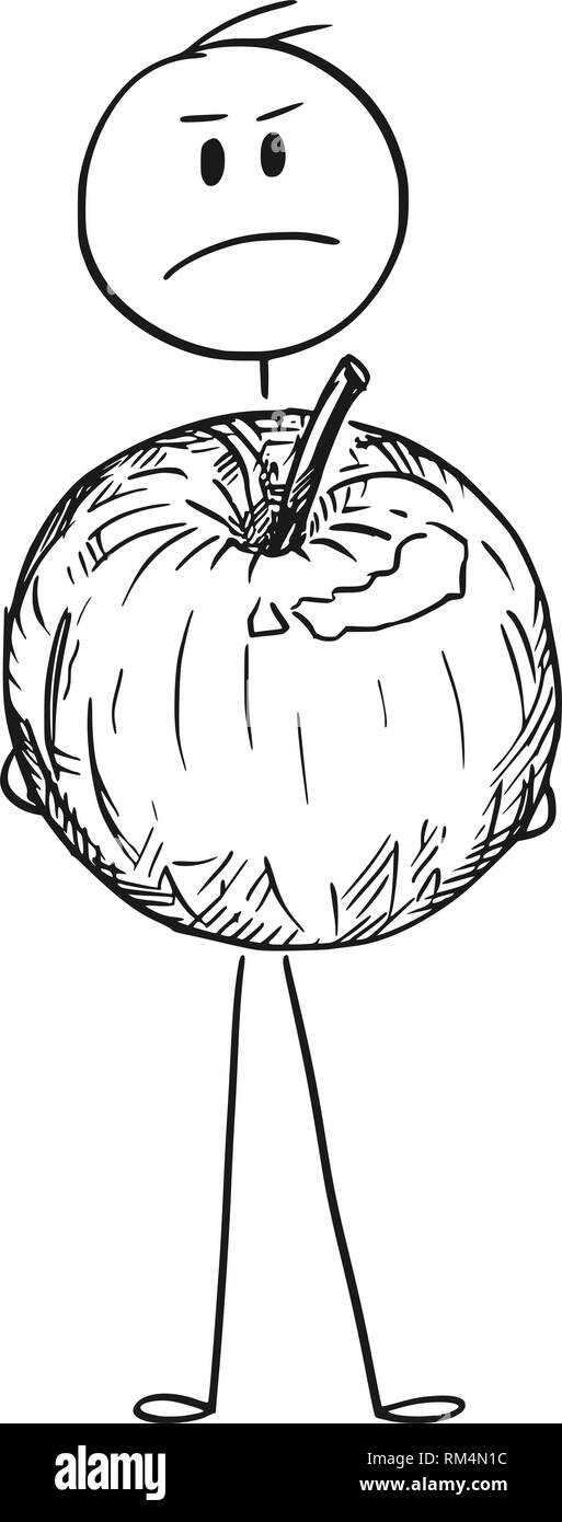 Cartoon di Angry Man Holding grandi frutti di Apple Illustrazione Vettoriale
