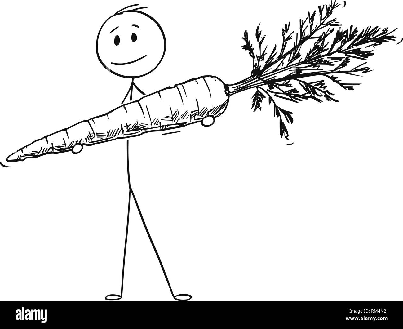 Cartoon di uomo sorridente Holding grandi Vegetali di carota Illustrazione Vettoriale