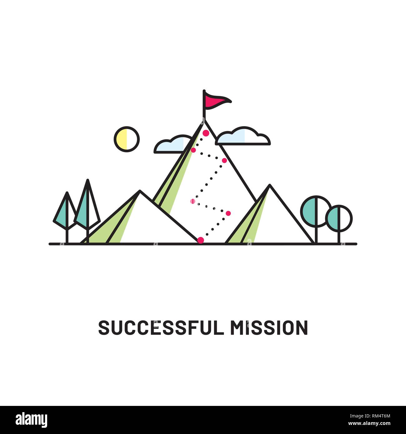 Bandiera sul picco di montagna. Modo di business di successo. Illustrazione Vettoriale Illustrazione Vettoriale