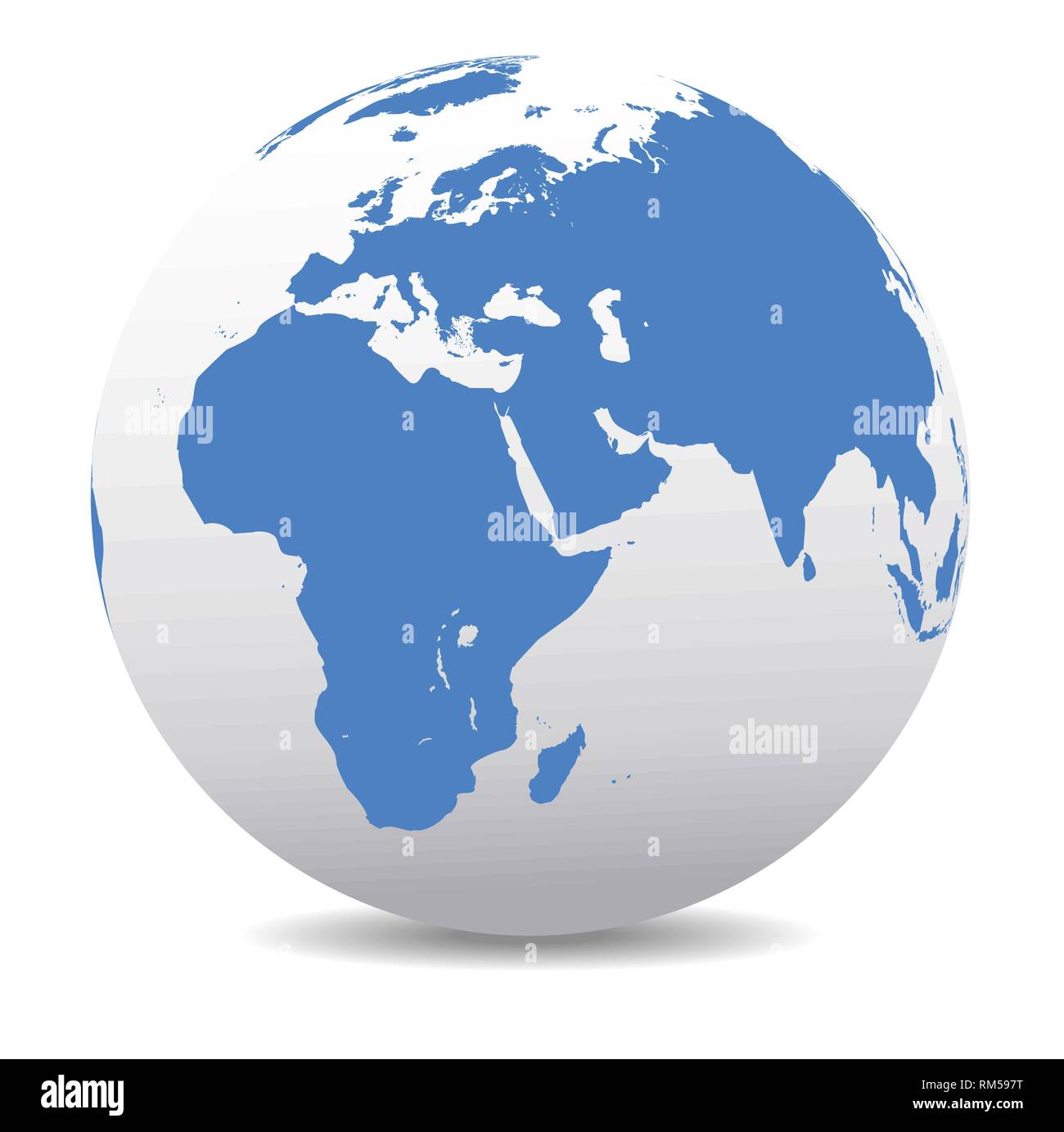 Africa, Medio Oriente Arabia e India mondo globale, vettore Icona Mappa del mondo in forma di globo Illustrazione Vettoriale