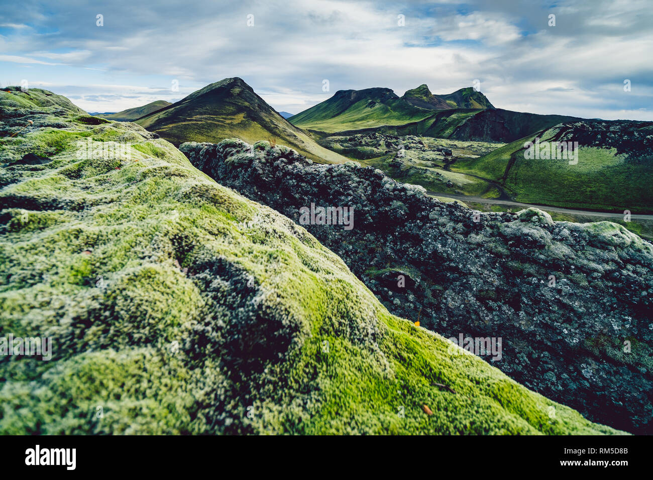 Surreale e colorato paesaggio di Islanda con nessuno attorno Foto Stock
