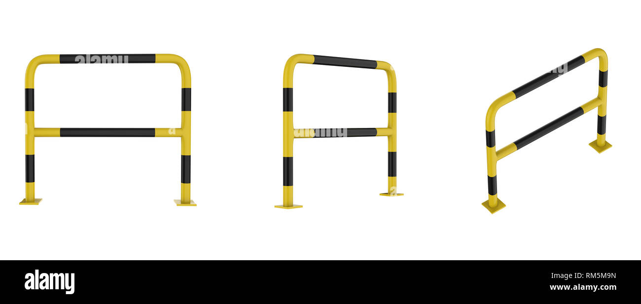 3D rendering di colore giallo e nero barriera in metallo isolato su bianco Foto Stock