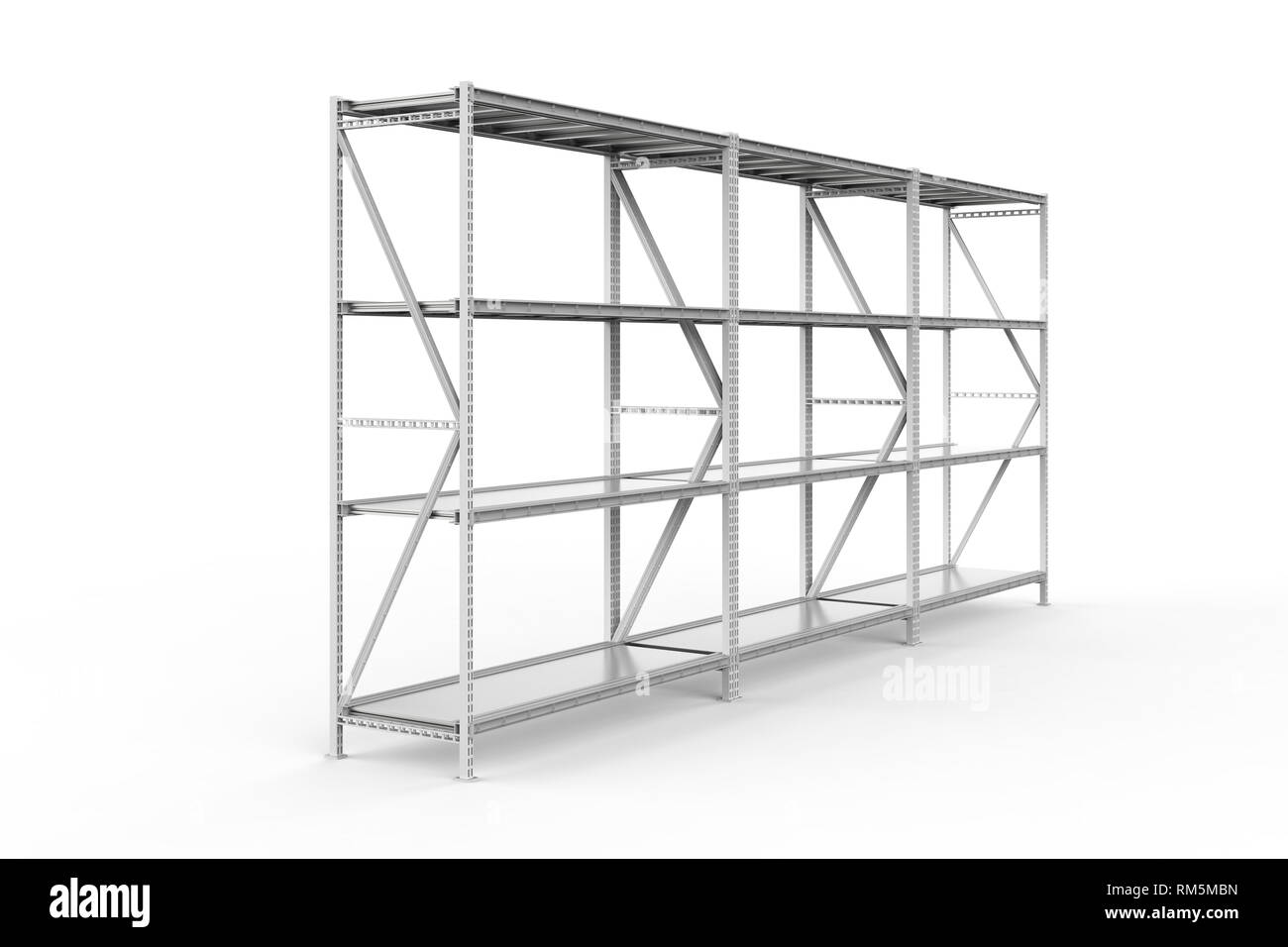 3D rendering vuoto rack del magazzino su sfondo bianco Foto Stock