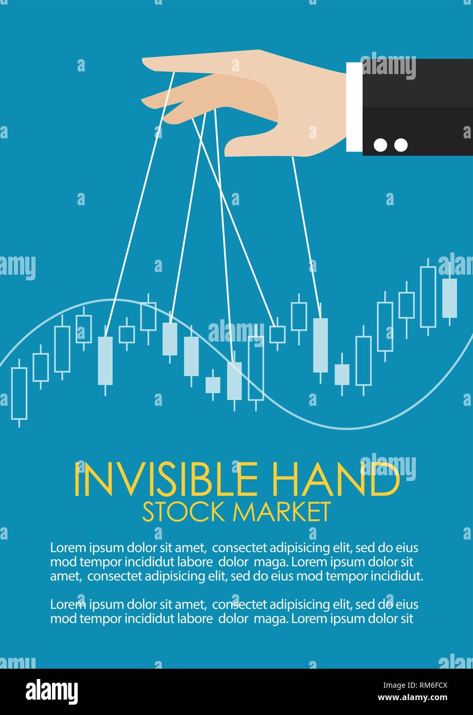 Mano è il controllo di stock candela stick infografico grafico. La mano invisibile che metafora concept Illustrazione Vettoriale