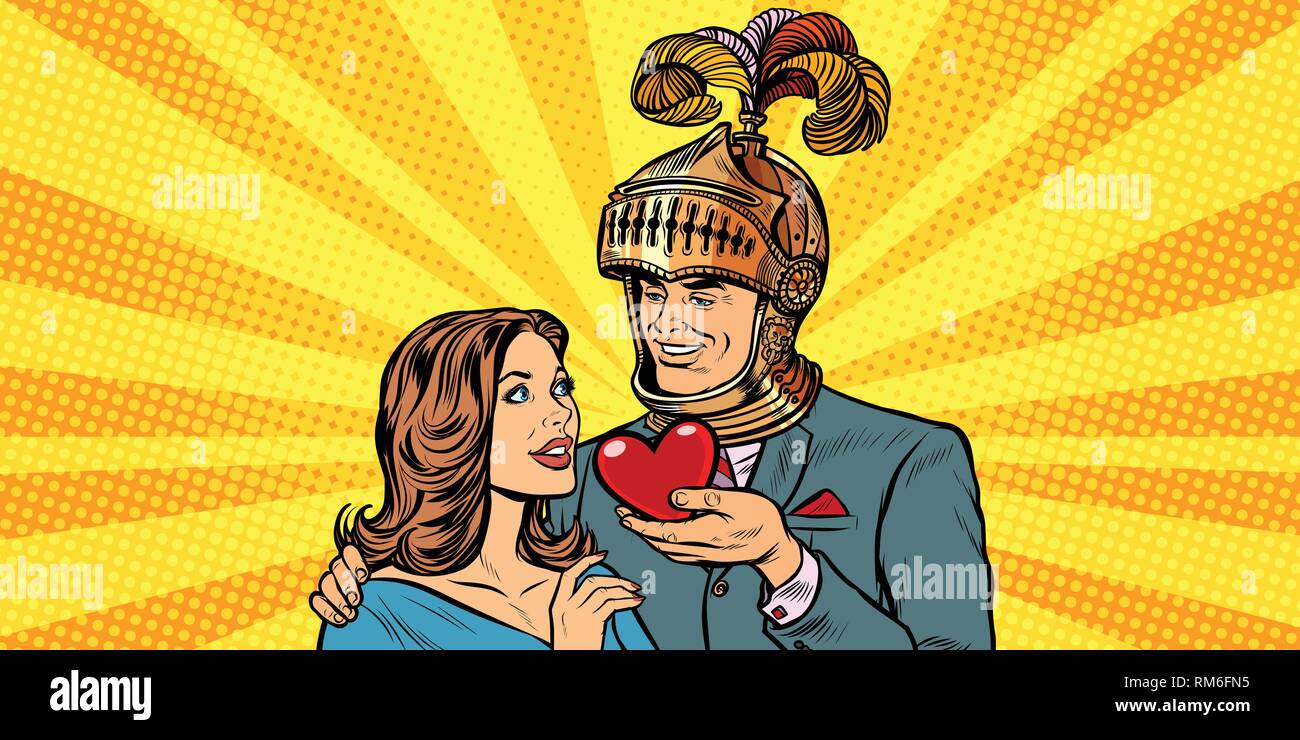 Donna e uomo knight cuore amore Illustrazione Vettoriale