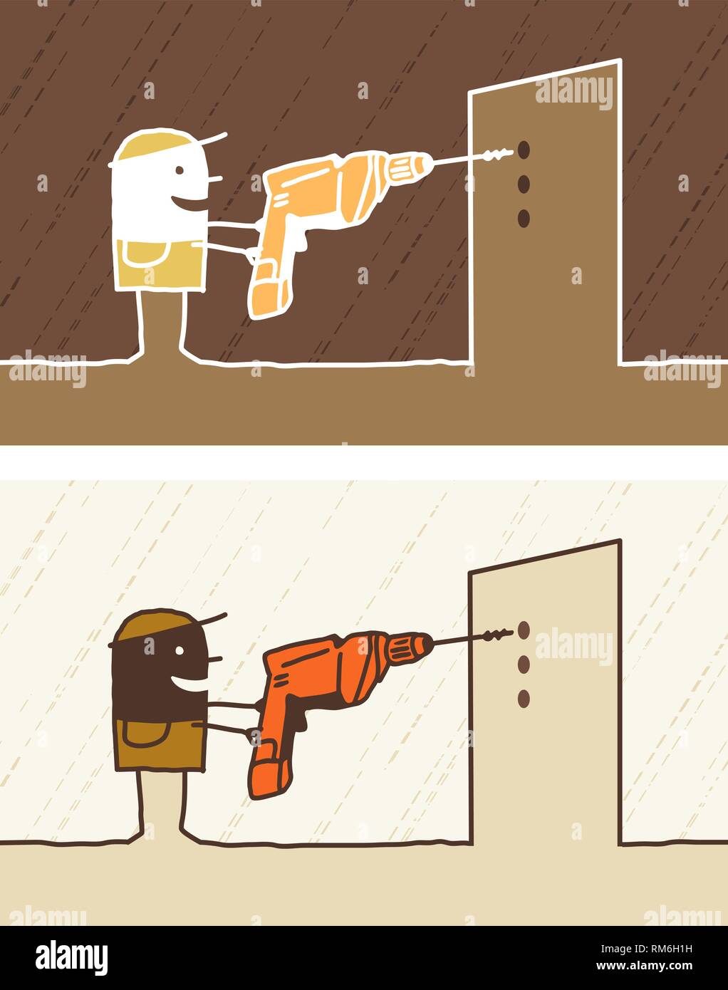 Cartoon colorati - vettore disegnati a mano caratteri - lavoratore con seminatrice Illustrazione Vettoriale