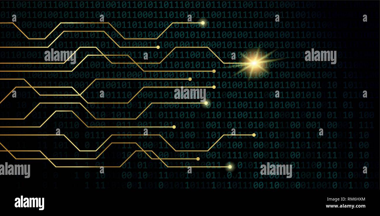 Golden digital network power con codice binario sfondo illustrazione vettoriale EPS10 Illustrazione Vettoriale