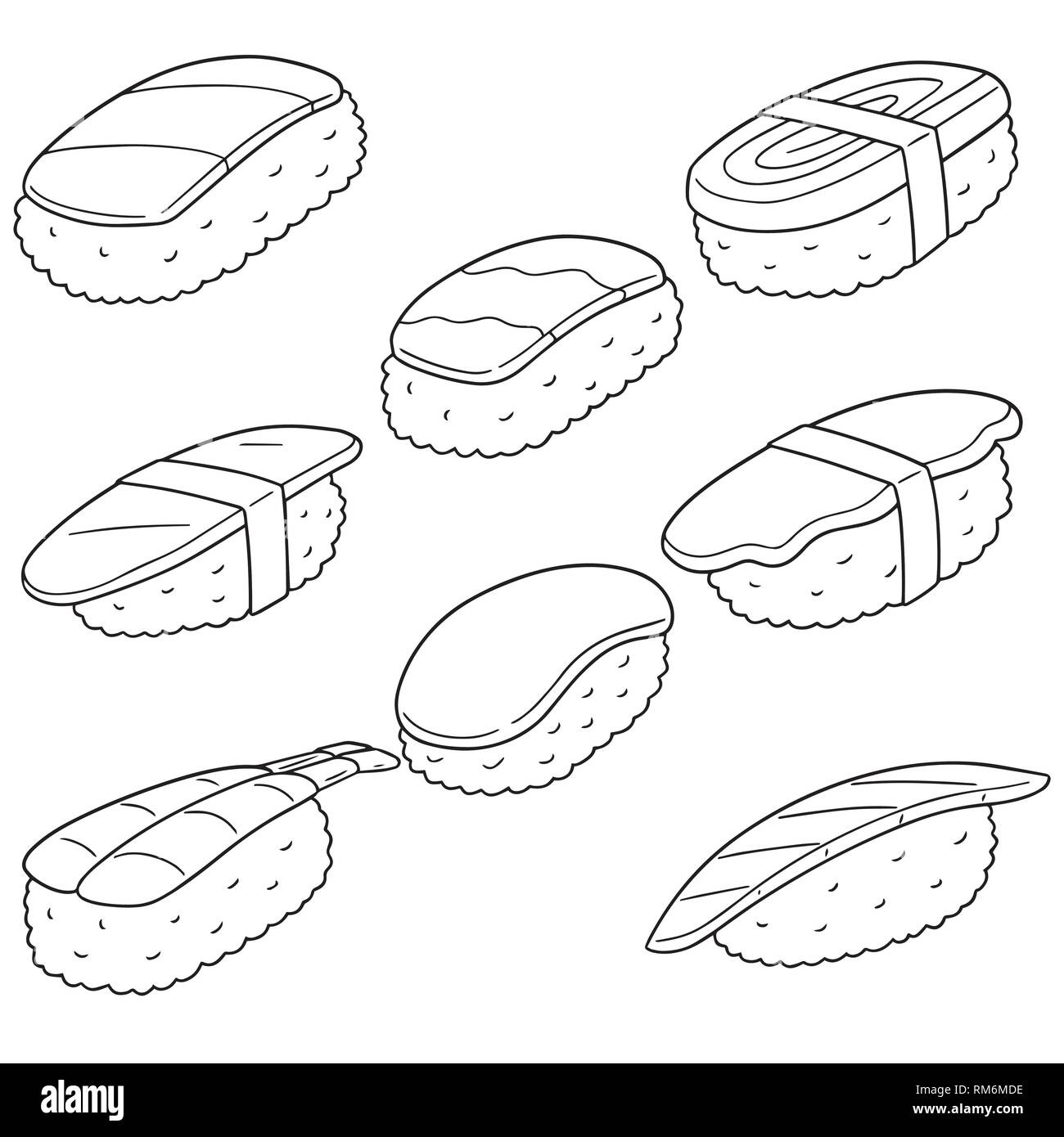 Set di vettore di sushi (riso con pesce crudo) Illustrazione Vettoriale
