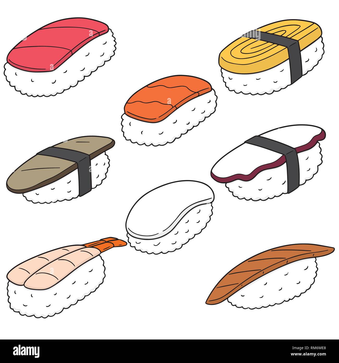 Set di vettore di sushi (riso con pesce crudo) Illustrazione Vettoriale