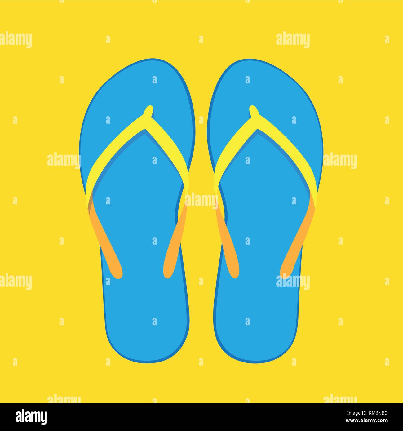 Blue flip flop collezione estate costume isolato su sfondo giallo illustrazione vettoriale EPS10 Illustrazione Vettoriale