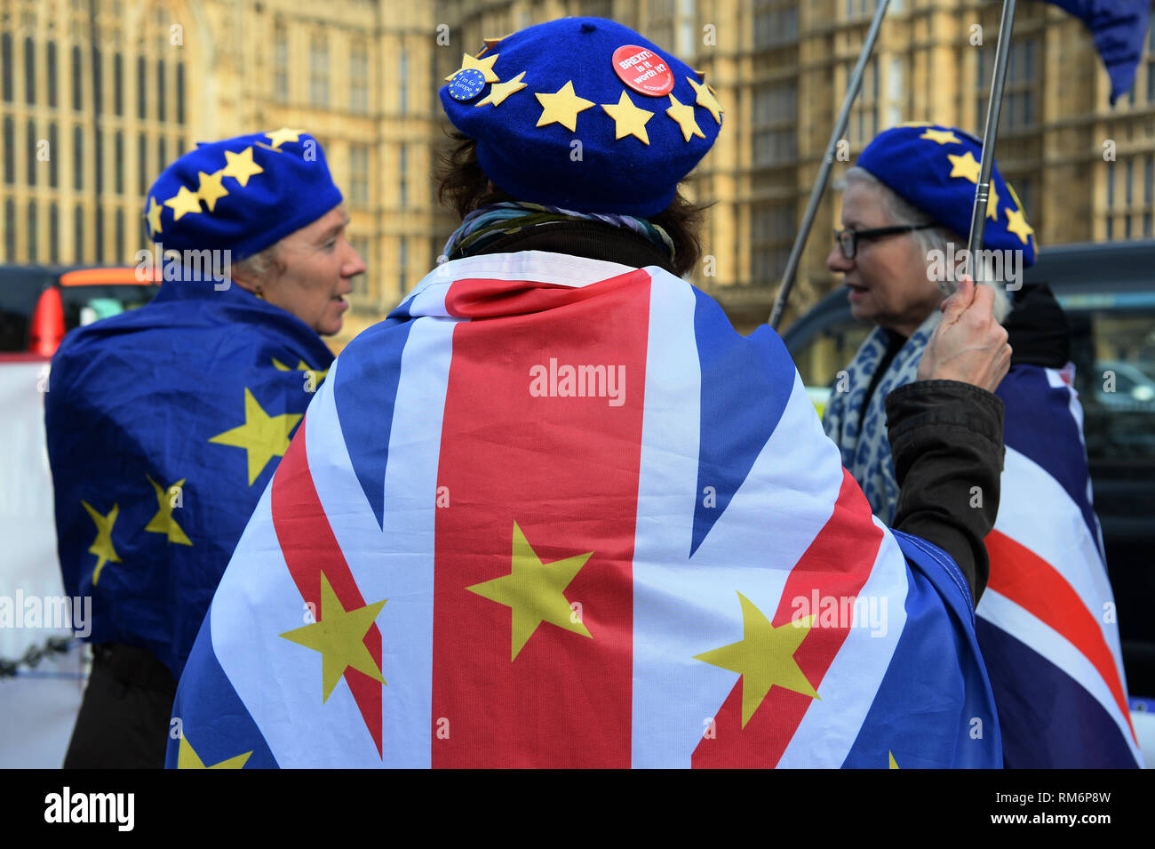 Anti-Brexit manifestanti in Westminster, Londra. Foto Stock