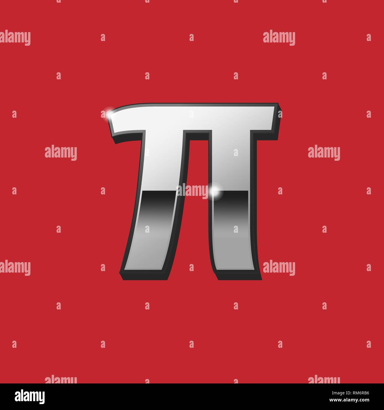 Pi greco 3D lettera segno. Vettore. Icona di argento con lato nero su sfondo rosso. Illustrazione Vettoriale