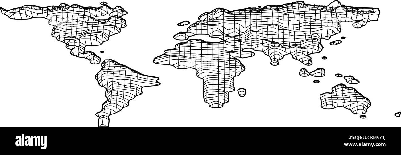 Mappa mondo griglia in rilievo conico di stile. Topografia mappa del mondo. Illustrazione Vettoriale Illustrazione Vettoriale