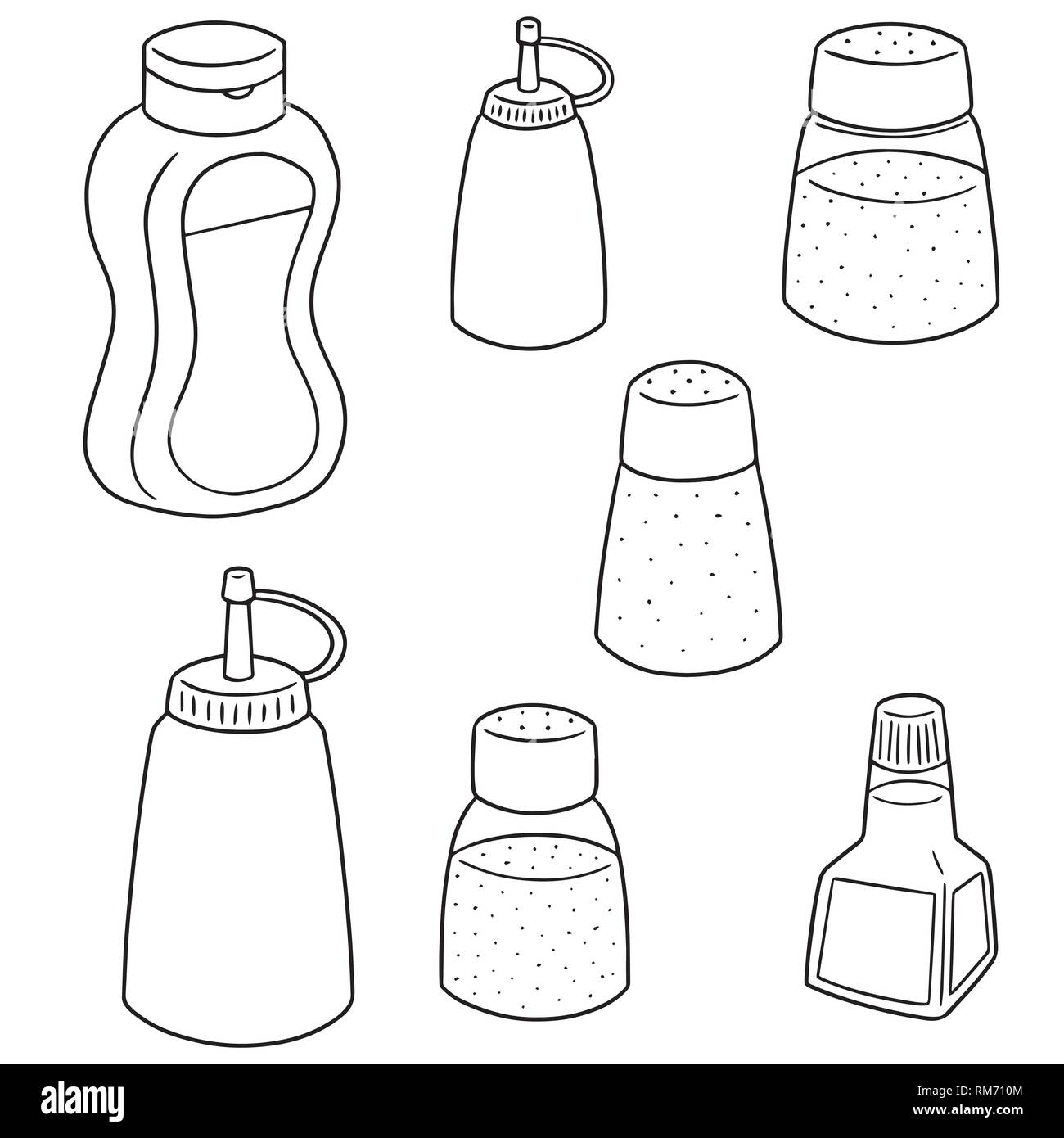 Set di vettore di condimento bottiglia Illustrazione Vettoriale