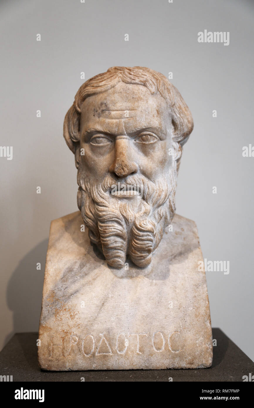 Copia romana ( II secolo) del busto di Herodutus (484-424 a.C.) dal 4 A.C. Da Benha, Egitto. Il Met, NY, STATI UNITI D'AMERICA. Foto Stock
