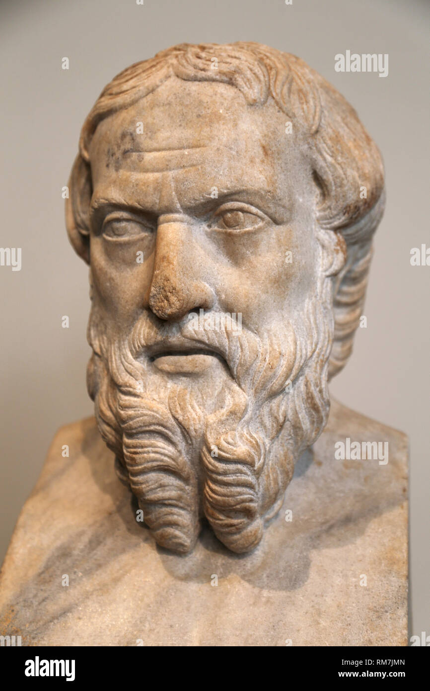Copia romana ( II secolo) del busto di Herodutus (484-424 a.C.) dal 4 A.C. Da Benha, Egitto. Il Met, NY, STATI UNITI D'AMERICA. Foto Stock
