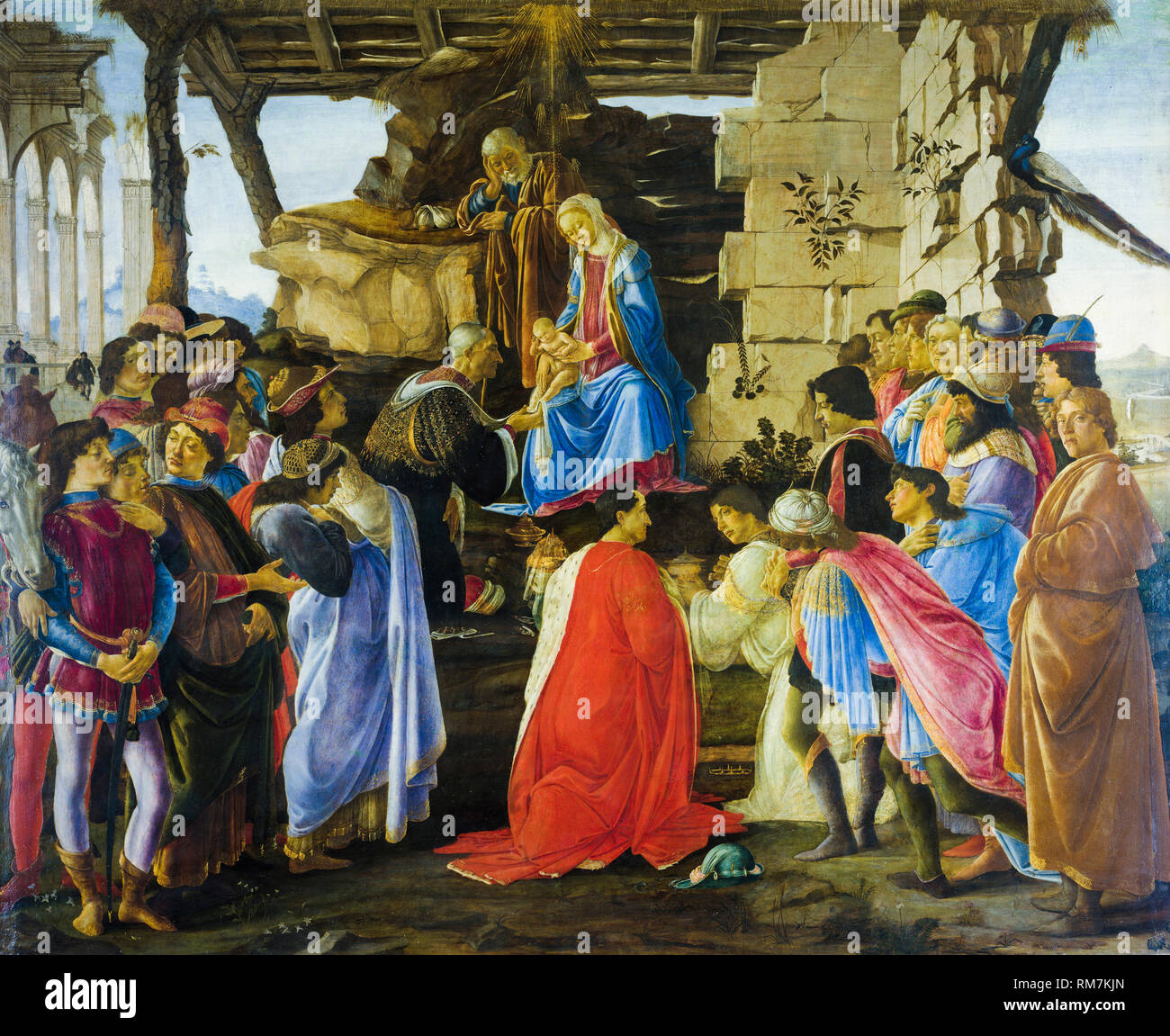 Adorazione dei Magi, tempera su pittura in legno di Sandro Botticelli, circa 1475 Foto Stock