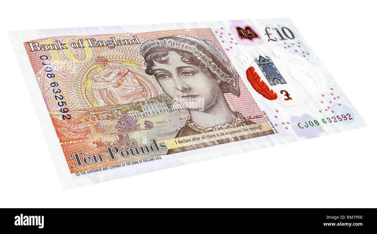 Valuta britannica dieci pound banconota. La sterlina è la valuta nazionale di Gran Bretagna Foto Stock