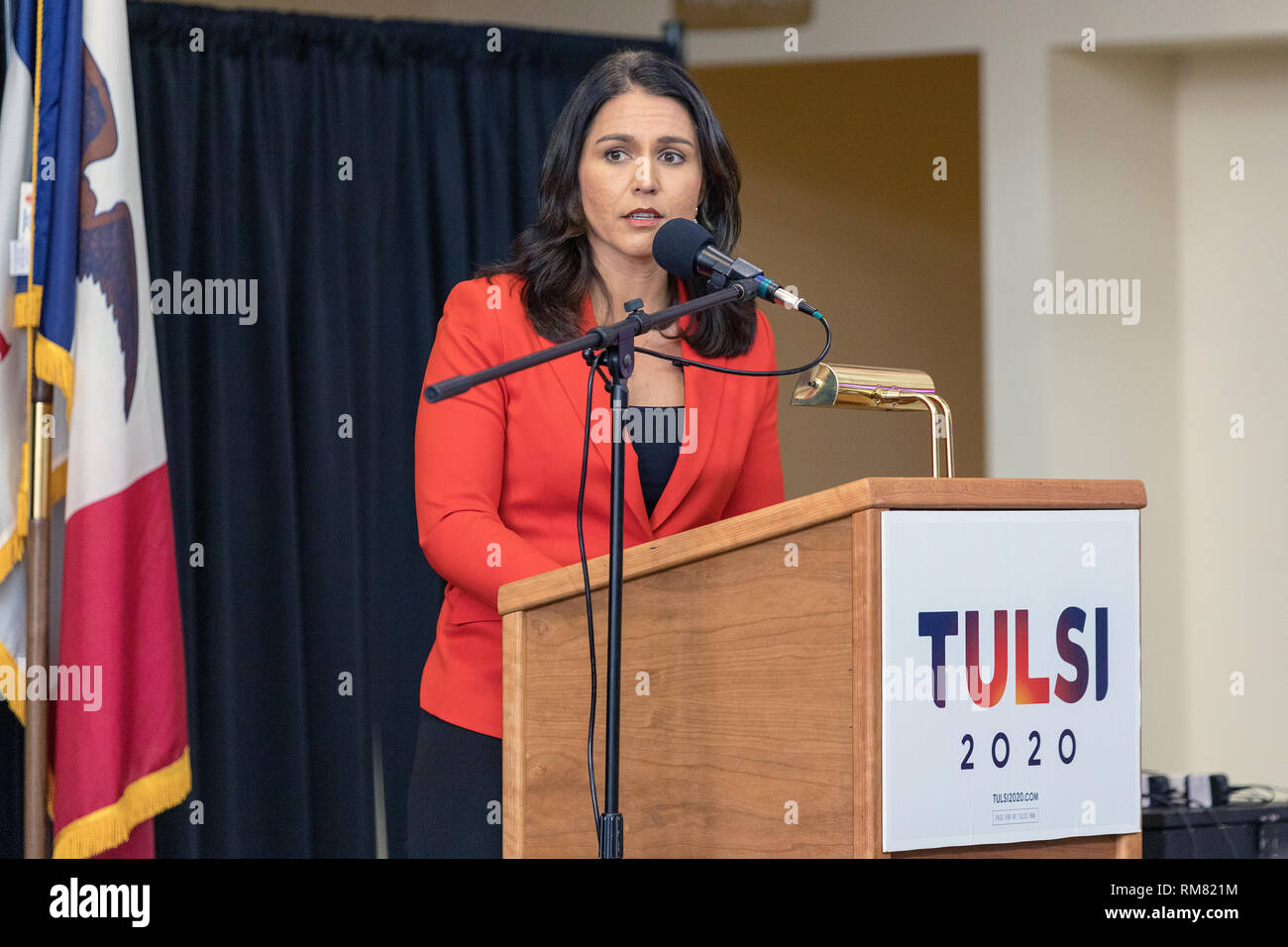 Xi Febbraio, 2019. Congressista Tulsi Gabbard delle Hawaii ha portato la sua campagna presidenziale di Fairfield, Iowa il lunedì. Foto Stock