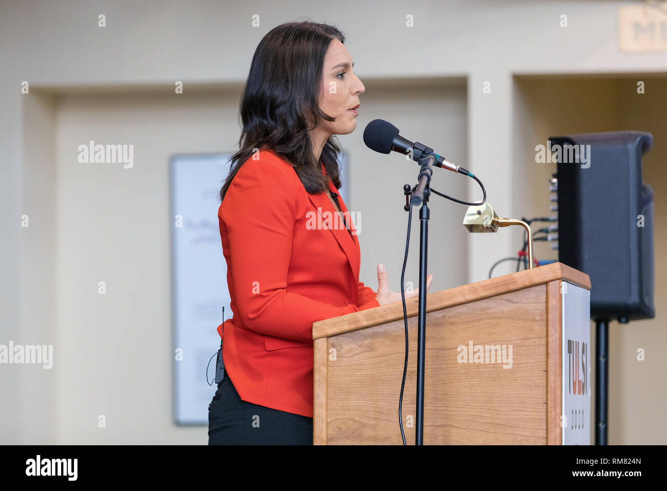 Xi Febbraio, 2019. Congressista Tulsi Gabbard delle Hawaii ha portato la sua campagna presidenziale di Fairfield, Iowa il lunedì. Foto Stock