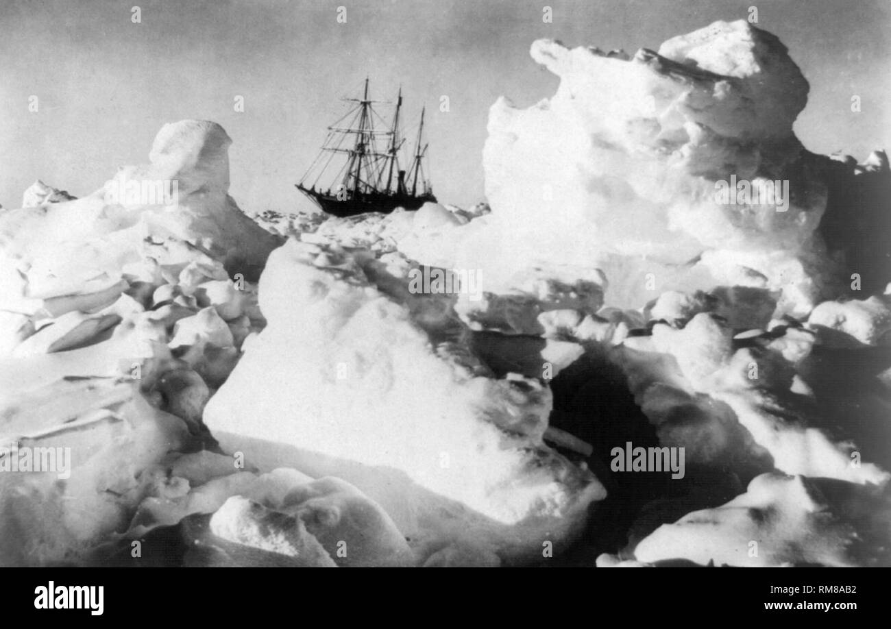 Nave Shackletons l'Endurance bloccati nella formazione di ghiaccio in Antartide Foto Stock