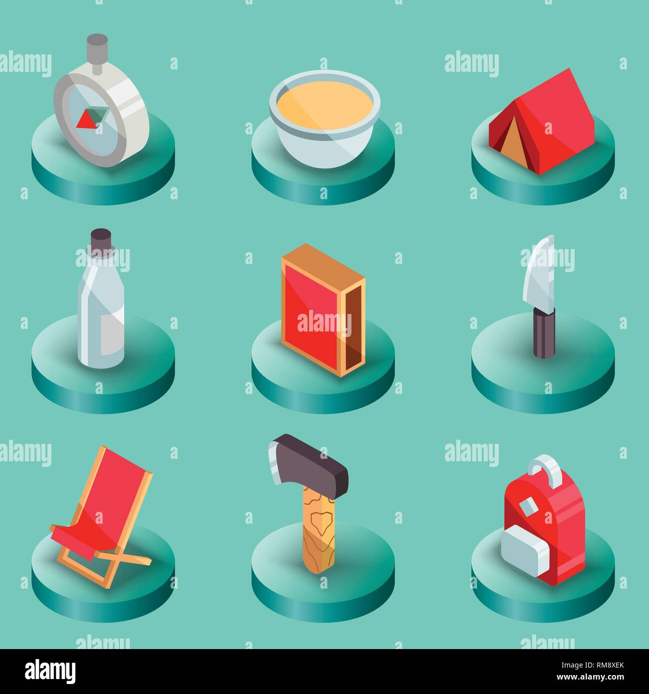 Kit di sopravvivenza il colore isometrica Icone. Illustrazione vettoriale EPS, 10 Illustrazione Vettoriale