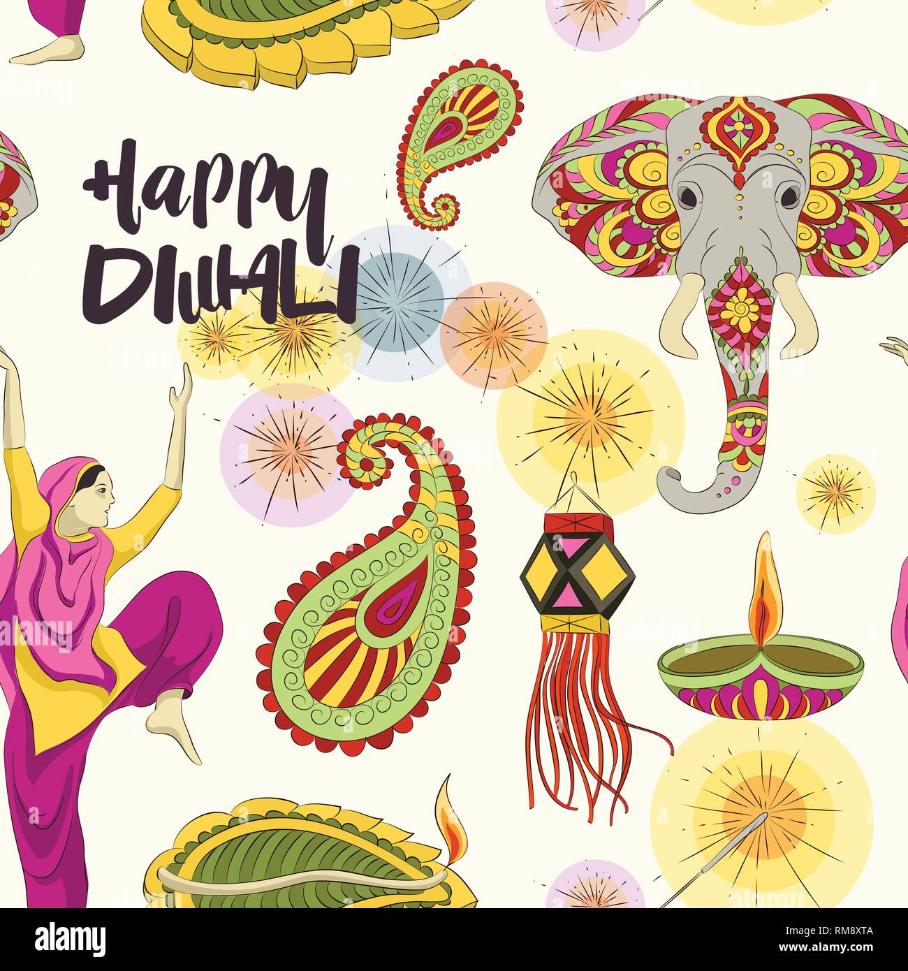 Set di Diwali pattern. Illustrazione vettoriale EPS 10 Illustrazione Vettoriale