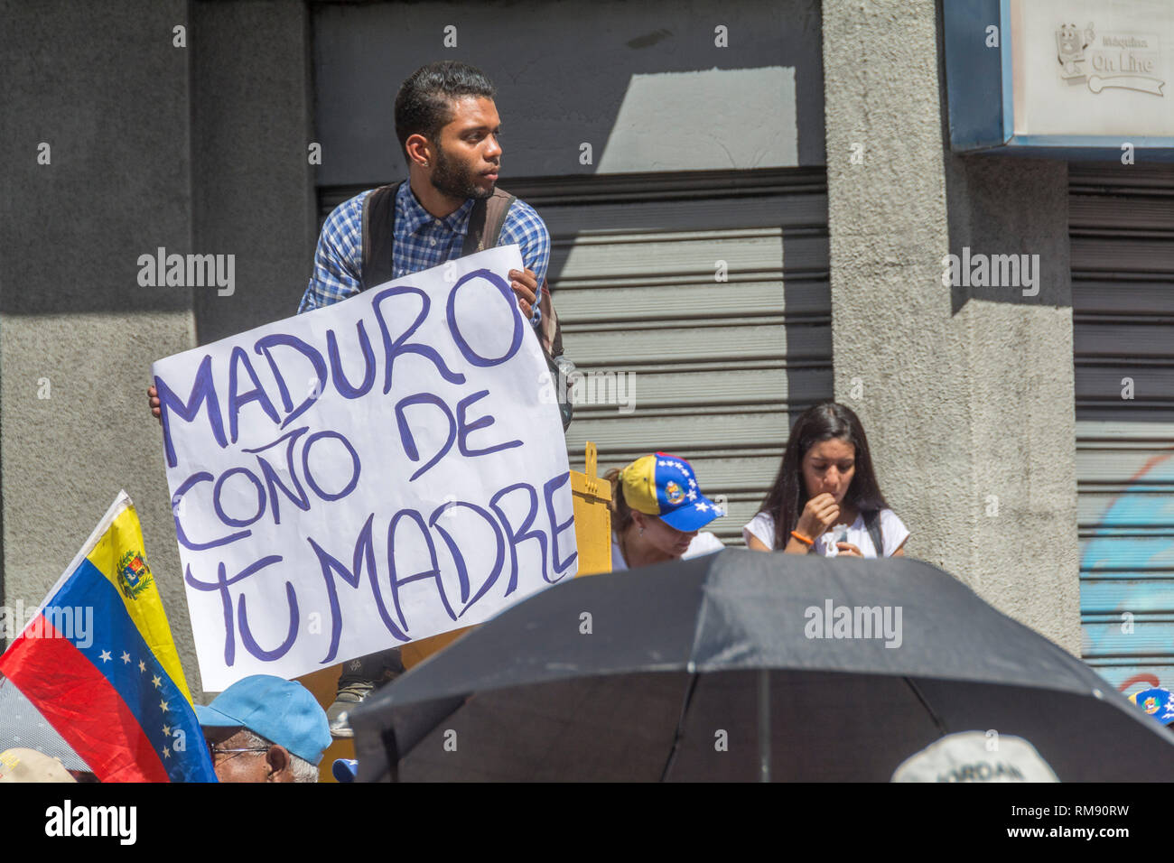 Marzo e rally chiamato per questo Martedì, 12 febbraio da Juan Guaidó, presidente dell'Assemblea nazionale prestato giuramento come Presidente del Venezuela wit Foto Stock