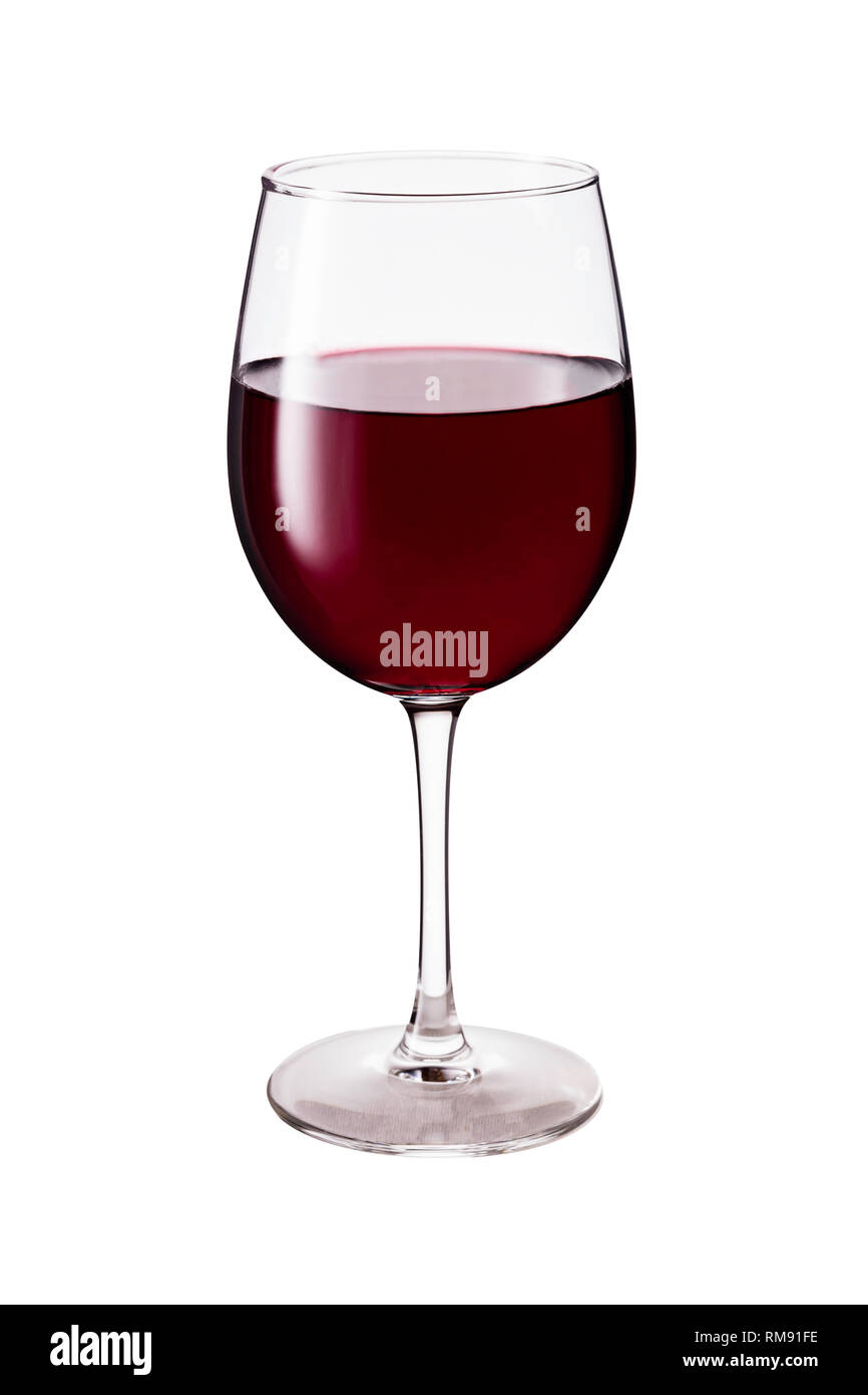 Rinfrescante Vino rosso sul vetro bianco con un tracciato di ritaglio Foto Stock