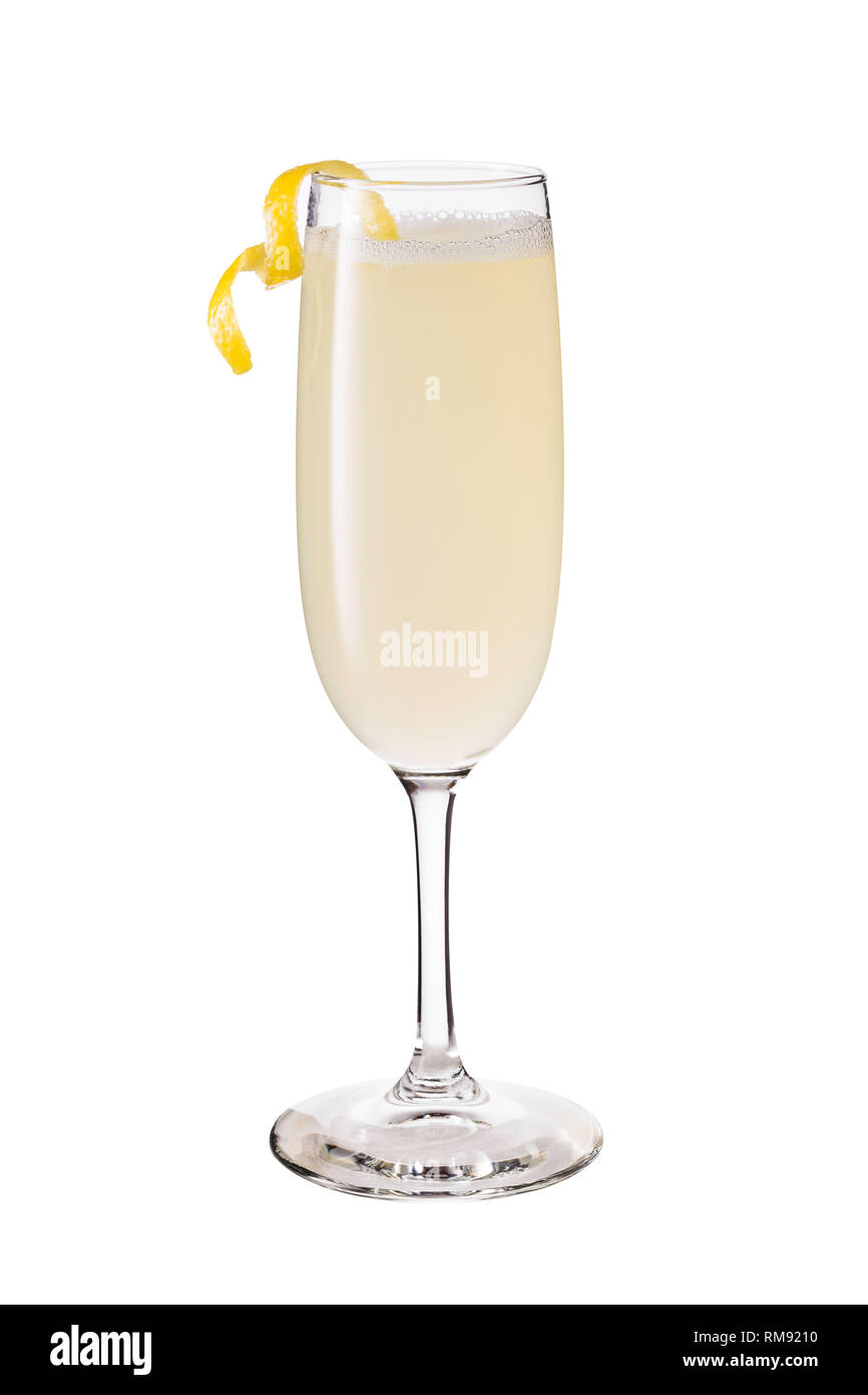 Francese rinfrescante 75 Cocktail sul bianco con un tracciato di ritaglio Foto Stock