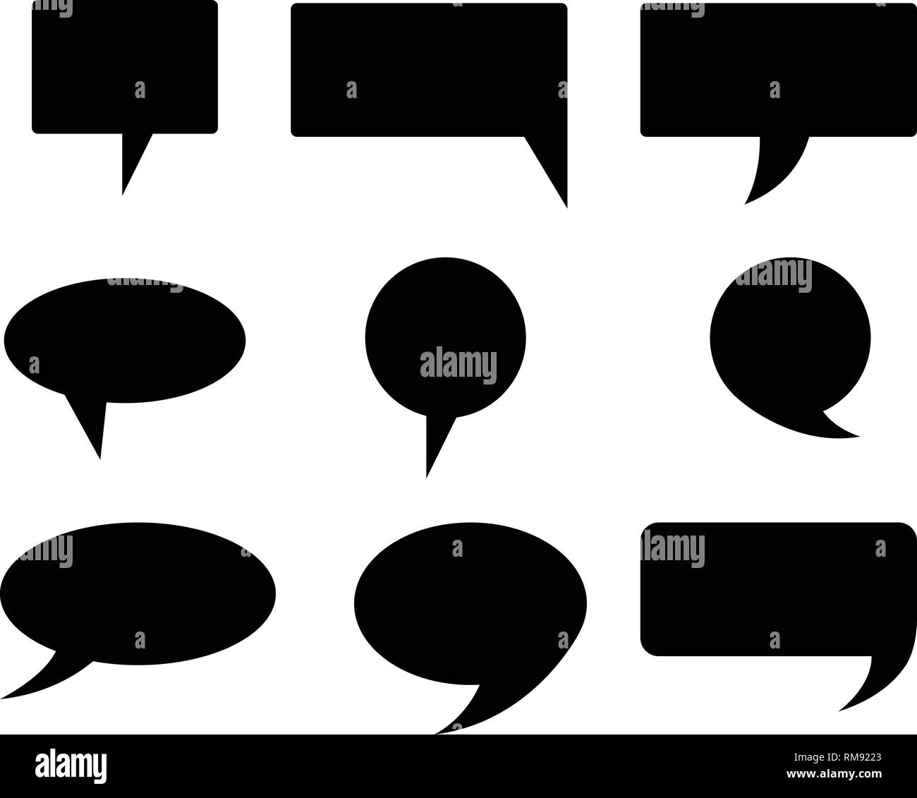 Colore nero forme di raccolta di bolle. Bolla nera parola vettore Illustrazione Vettoriale