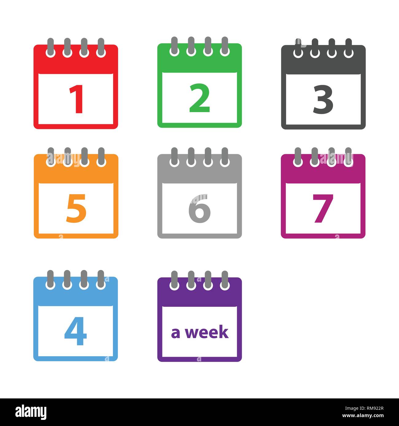 Una settimana di calendario dell'icona vettore in moderno stile piatto per il web, grafica e progettazione per dispositivi mobili. Icona calendario vettore isolato su sfondo bianco. Icona calendario Illustrazione Vettoriale
