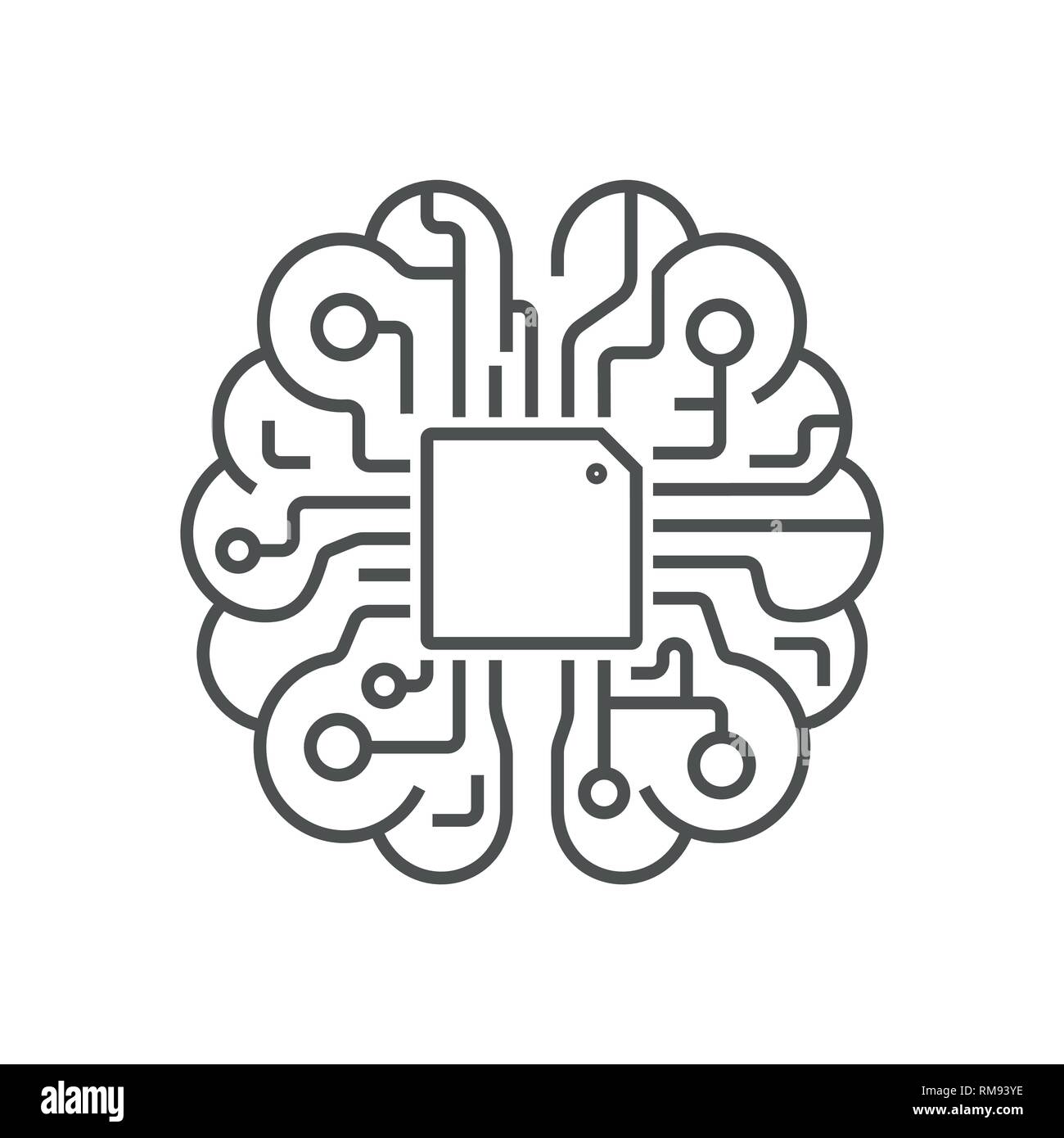 Cervello silhouette Logo design template vettoriale. AI concetto del cervello. EPS 10 Illustrazione Vettoriale