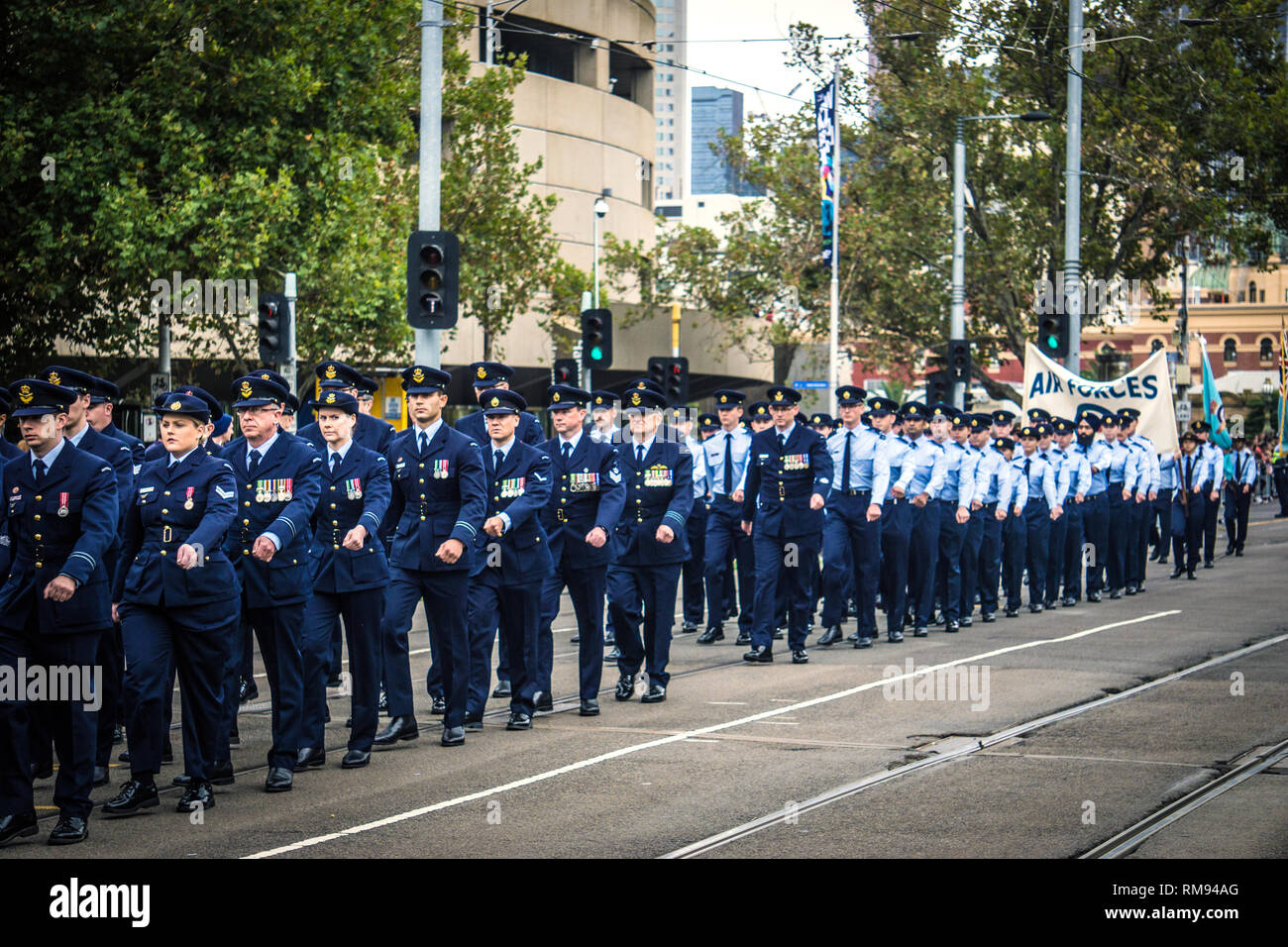 ANZAC Day parade di 2018 in St Kilda Road, Melbourne, Victoria, Australia. Foto Stock