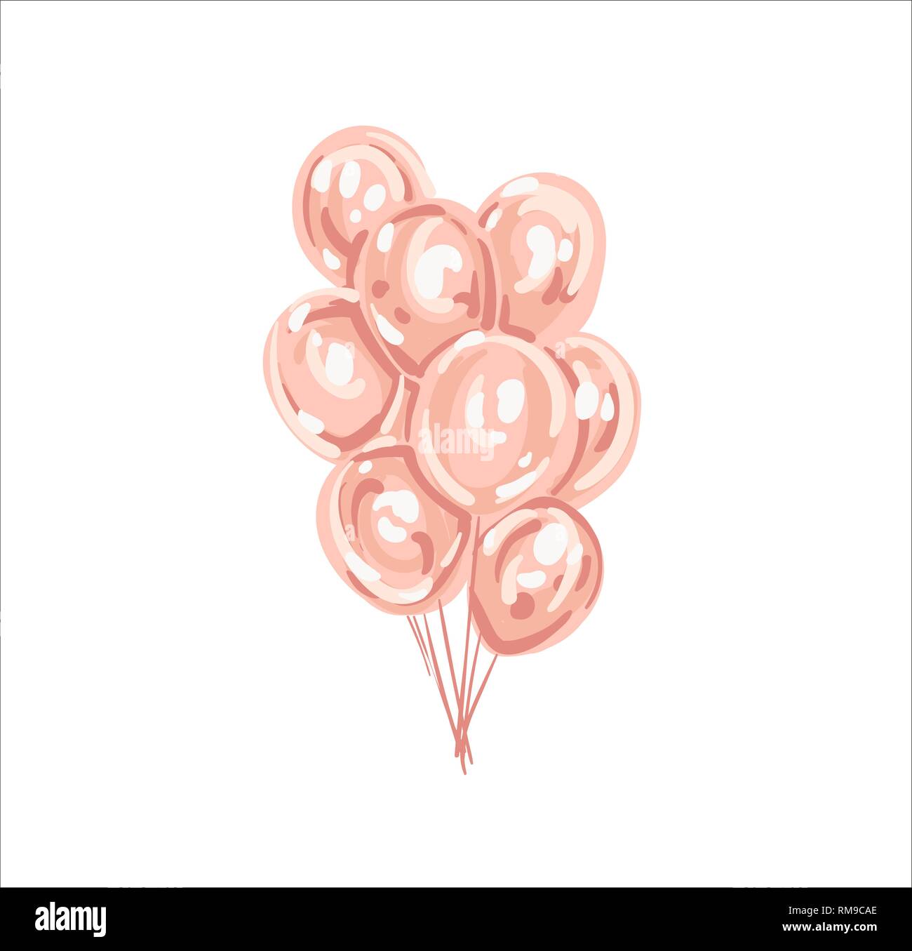 Set di rosa, bianco palloncino trasparente isolato nell'aria. Decorazioni festa per il compleanno, celebrazione di un matrimonio. Illustrazione Vettoriale
