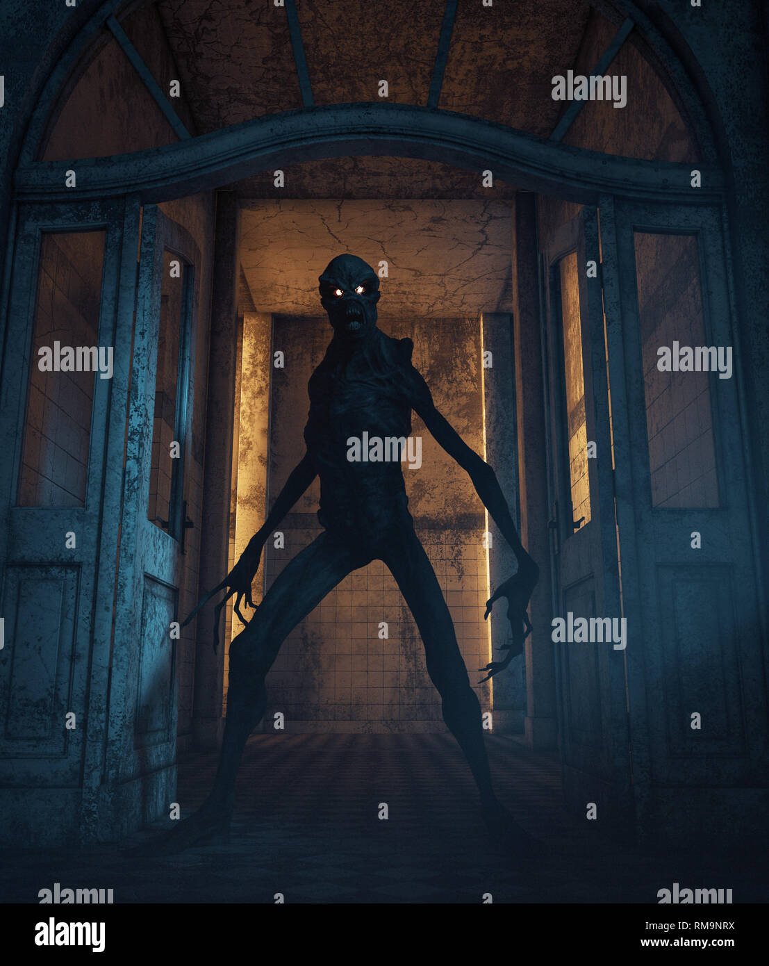 Creepy monster in una Haunted House,3d rendering Foto Stock
