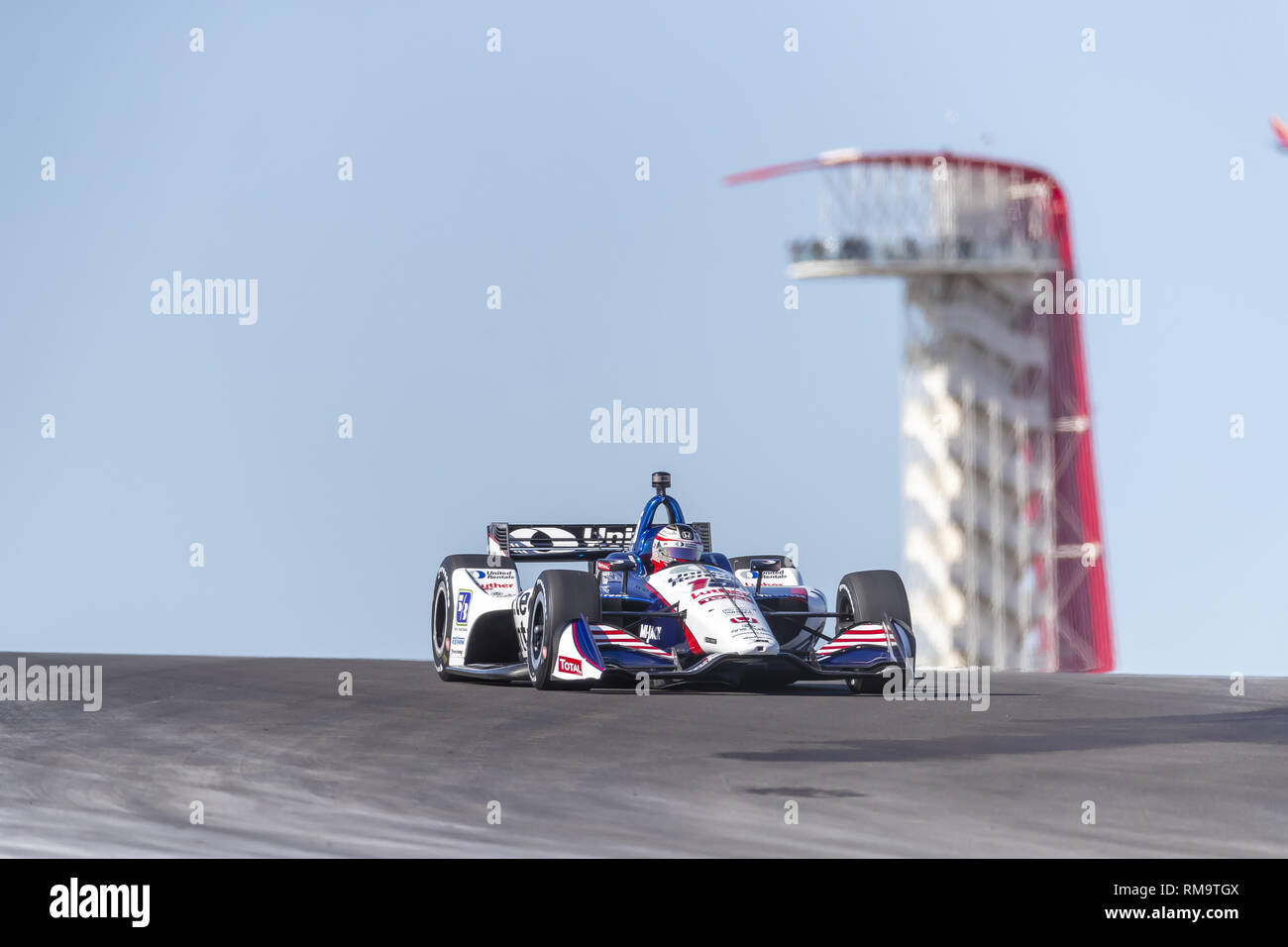 Austin, Texas, Stati Uniti d'America. 12 Feb, 2019. GRAHAM RAHAL (15) degli Stati Uniti passa attraverso le spire durante la pratica per la IndyCar Test di primavera presso il circuito delle Americhe di Austin, Texas. (Credito Immagine: © Walter G Arce Sr Asp Inc/ASP) Foto Stock