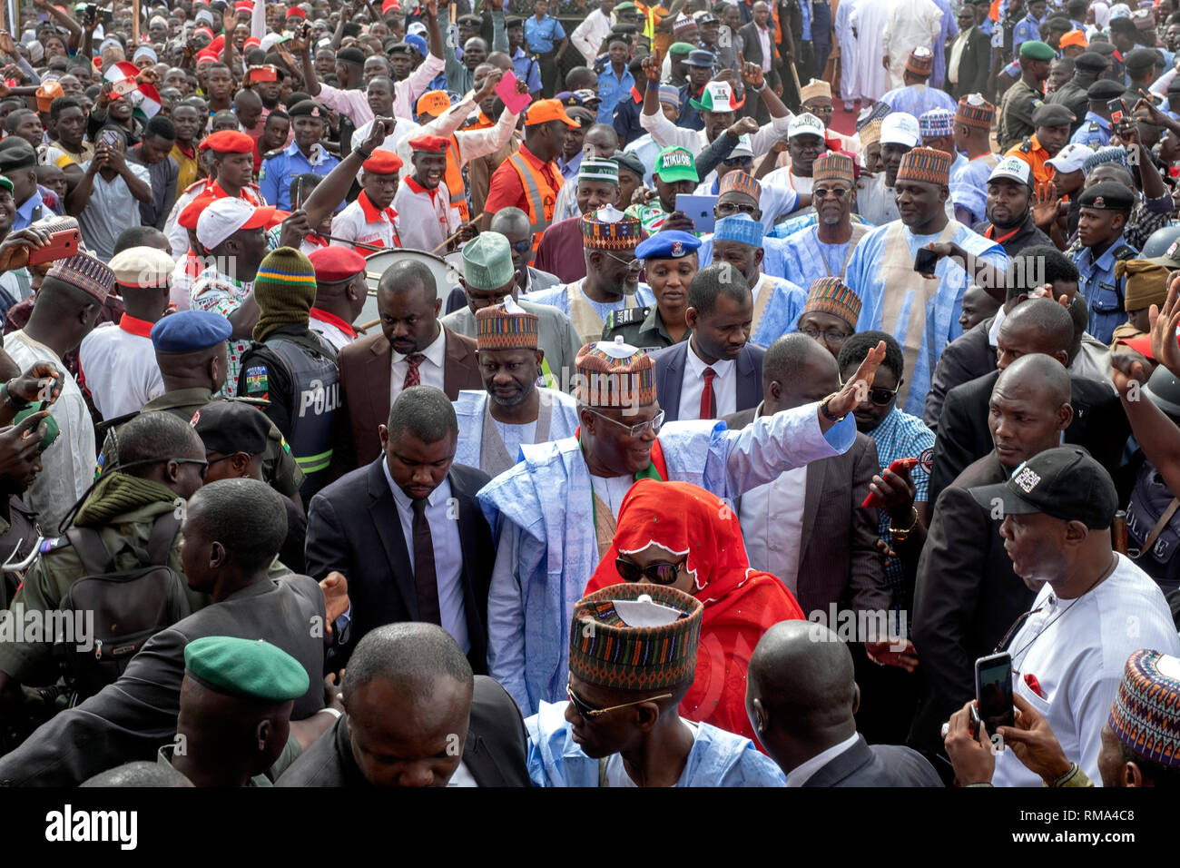 Il candidato presidenziale Atiku Abubakar al comizio elettorale in Damaturu, Yobe, Nigeria, 6 febbraio 2019 Foto Stock