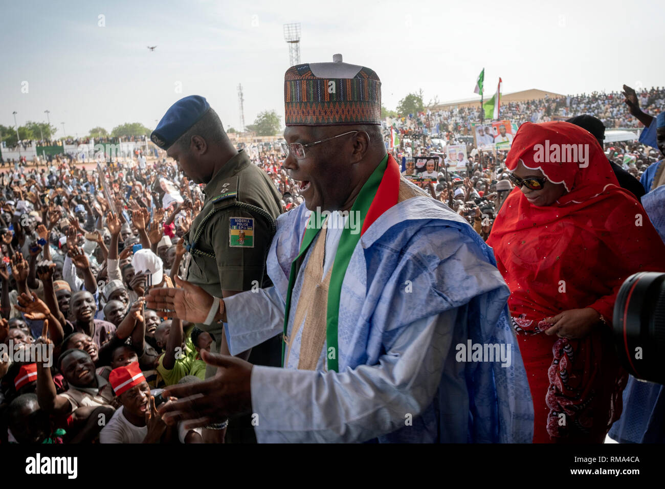 Il candidato presidenziale Atiku Abubakar al comizio elettorale in Damaturu, Yobe, Nigeria, 6 febbraio 2019 Foto Stock