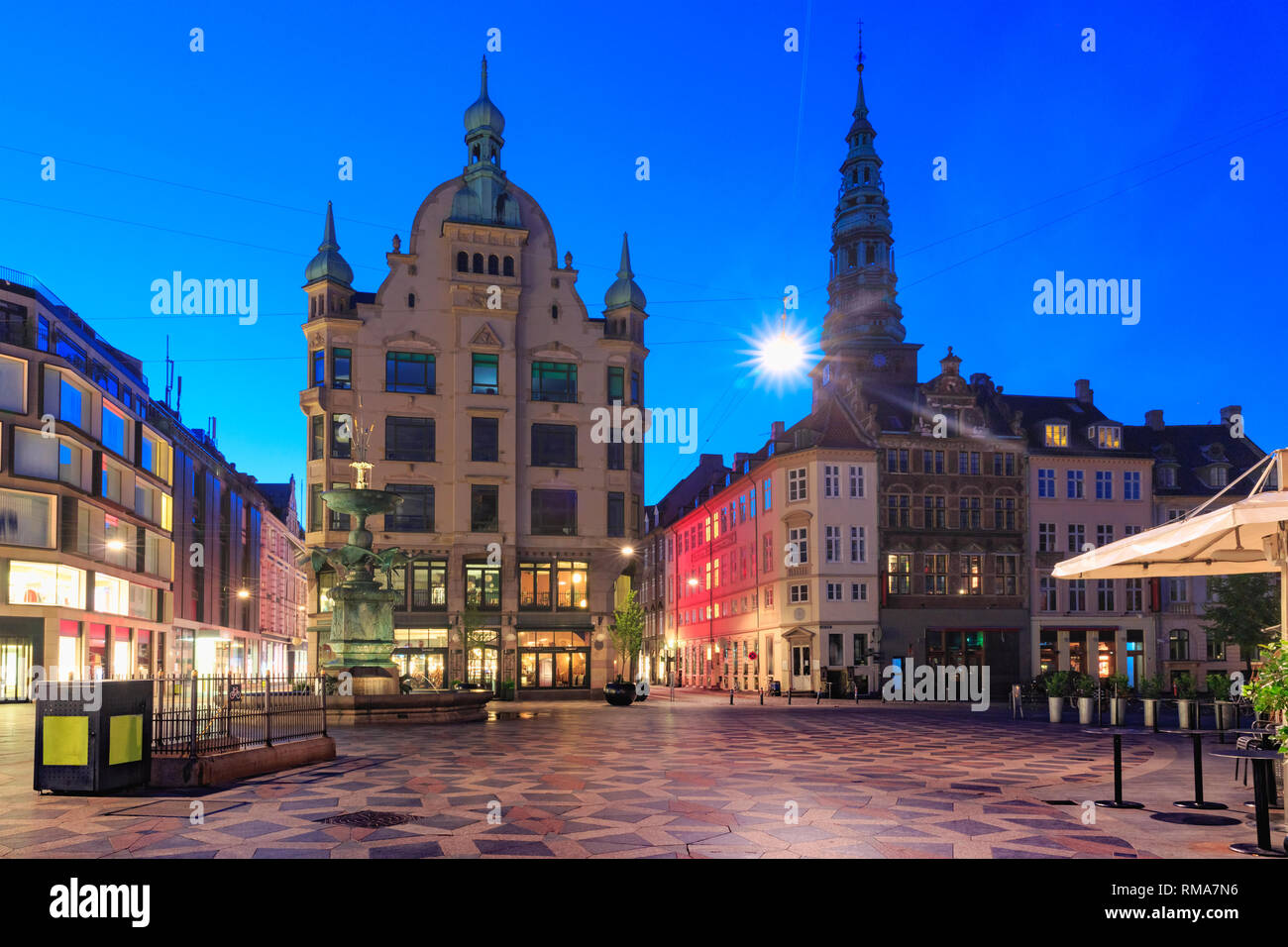 Stroget street, Amagertorv, Copenhagen, Danimarca Foto Stock