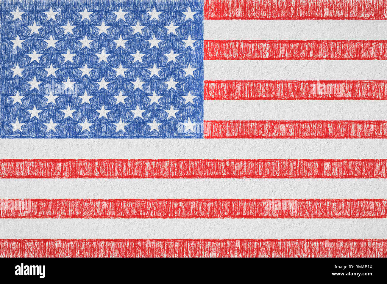 Stati Uniti d'America dipinto di bandiera. Disegno patriottica su sfondo della carta. Bandiera nazionale degli Stati Uniti d'America Foto Stock