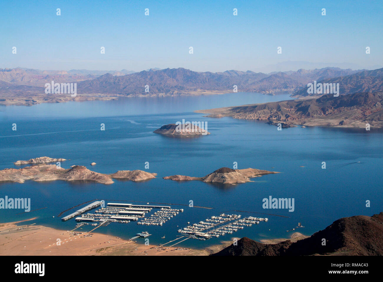 Vista aerea della marina nel Lago Mead, Nevada Foto Stock